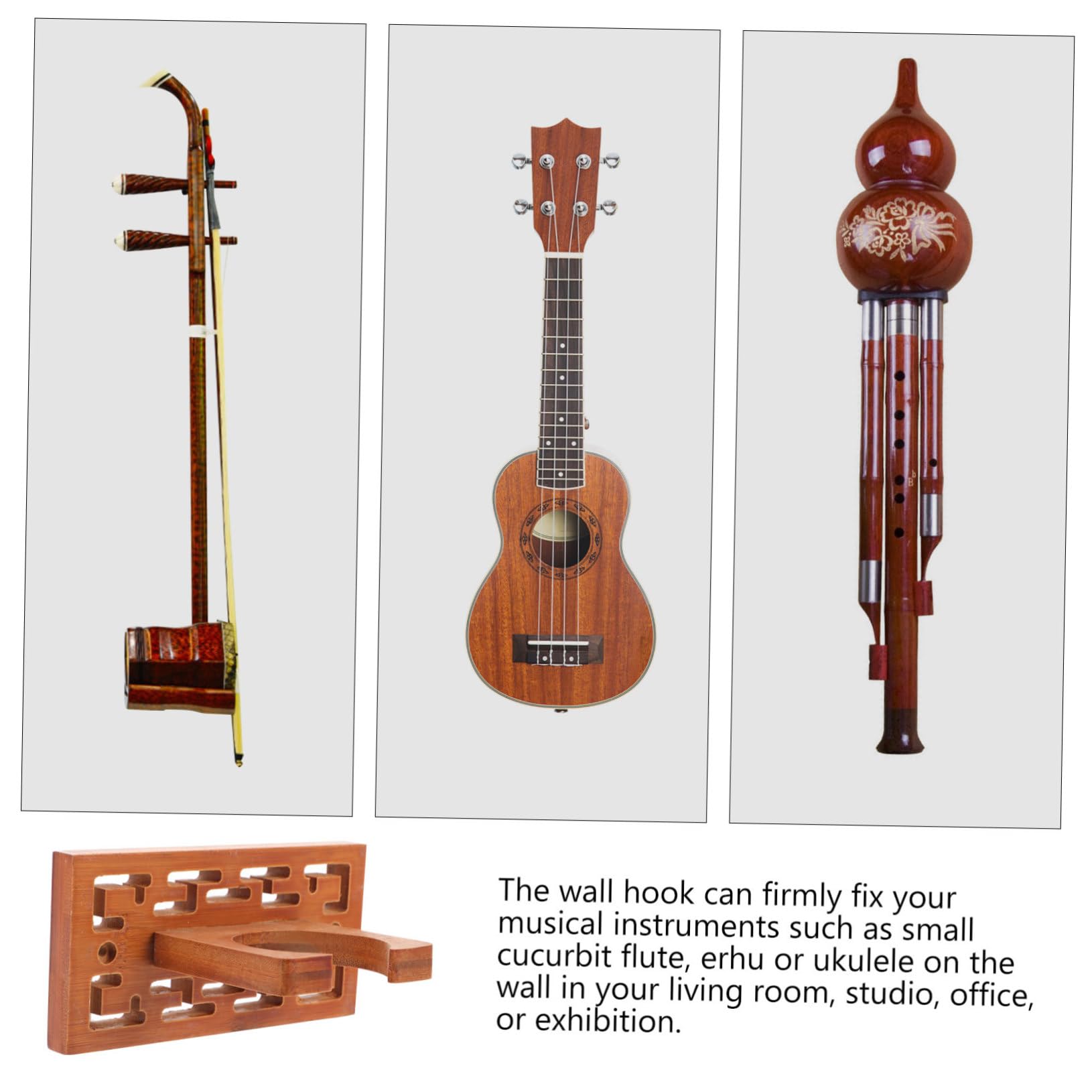 OSALADI 3 Set Di Ganci Da Parete Per Flauto in Legno Di Cucurbita Accessori Per Ukulele Erhu Strumento in Legno Gancio Da Parete Marrone