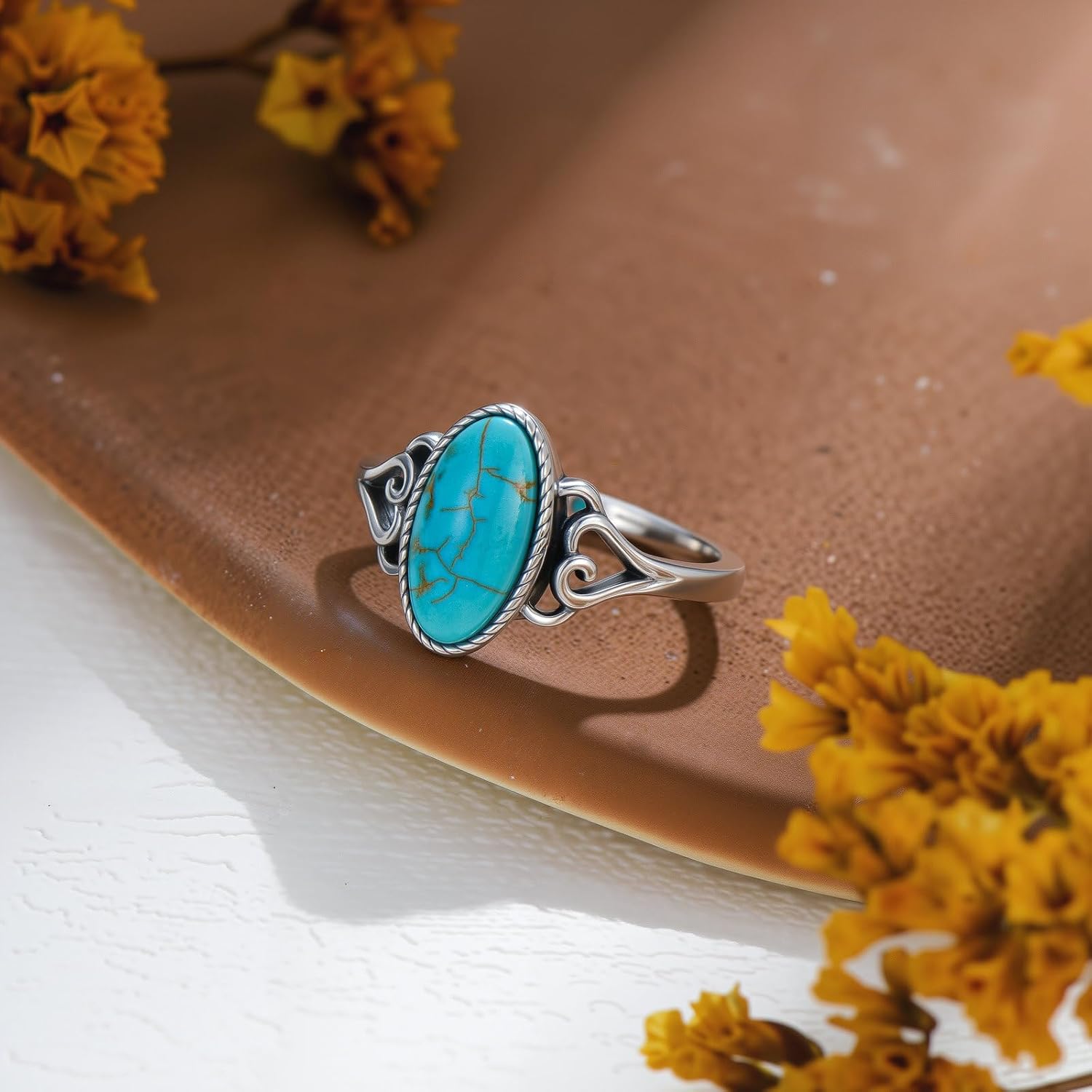 Nature Turquoise Ring for Women 925 Sterling Silver Vintage Turquoise Ring Real Gemstone Western Rings Gift for Her
