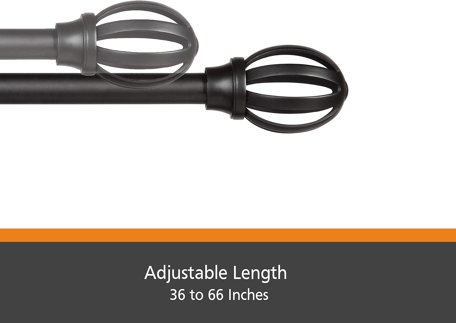 Kenney KN75240 Fast Fit Easy Install Lilly Cage Oblong Openwork End Decorative Window Curtain Rod, 36-66" Adjustable Length, Black Finish, 5/8" Diameter Steel Tube