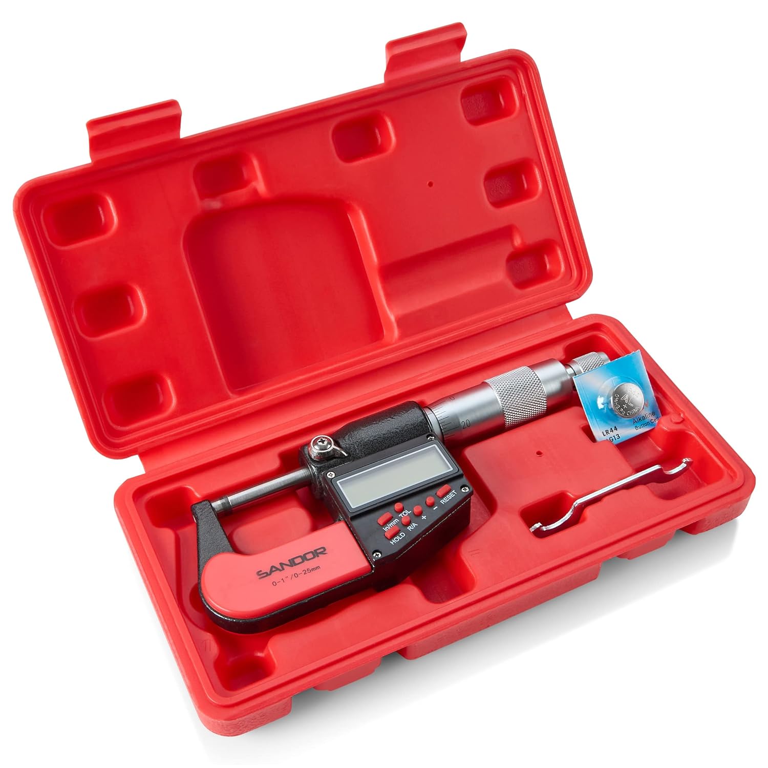 Professional Digital Outside Micrometer with Carbide Tip 0-1"/0-25mm Measuring Range - 0.00005" / 0.001mm Accuracy with Ratchet Stop and Protective Case - Precision Machinist Workshop Automotive Tool