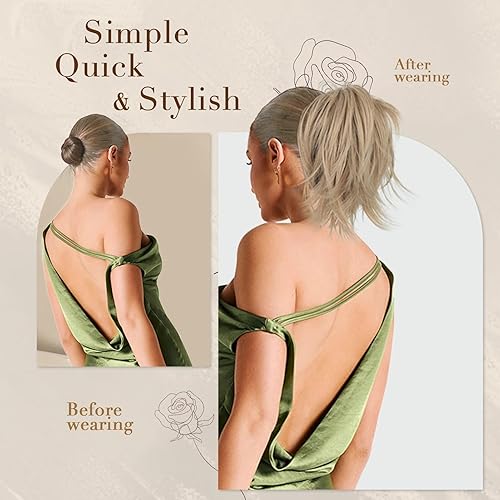 Miniatura 3 de NANNAN Extensiones de cabello corto con clip de garra, cola de caballo de metales flexibles, pieza de cabello sintético para moño, cabello lacio y