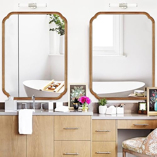 Miniatura 2 de HOMECOOKIN Espejos de madera para baño, espejo de pared de madera de 24 x 36 pulgadas, espejo de pared arqueado para entrada, sala de estar o