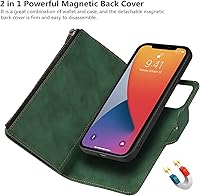 Vista 8 de iCoverCase Funda tipo cartera para iPhone 13 con tarjetero, funda de piel sintética 2 en 1 con cierre magnético, bolsillo con cremallera, a prueba