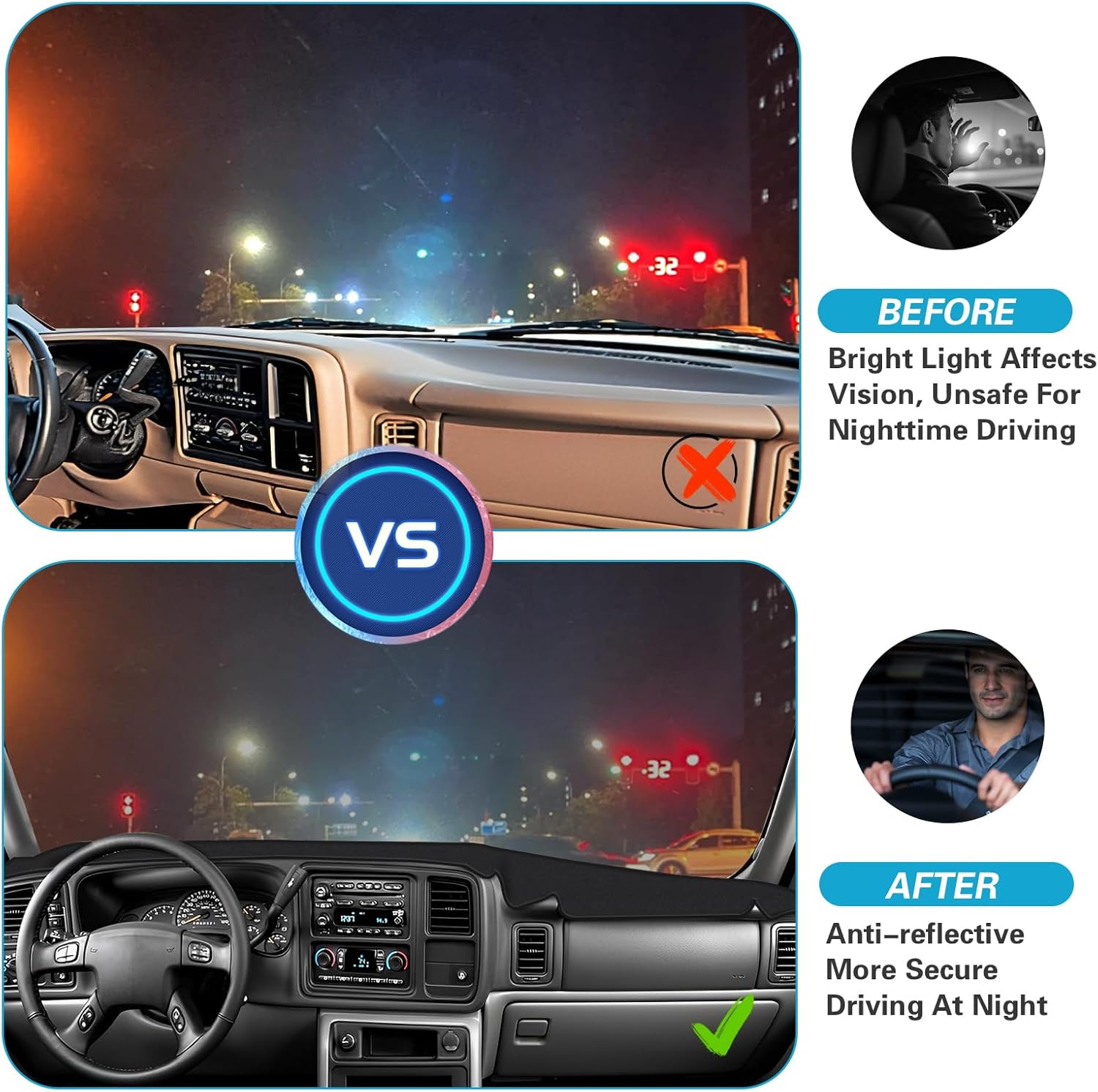 Dashboard Cover Mat, Premium Velvet Carpet for 2007-2014 Chevy Tahoe Suburban GMC Yukon XL, 2007-2013 Silverado Sierra Avalanche, Sunshield Protector Accessories (Black, Y24)