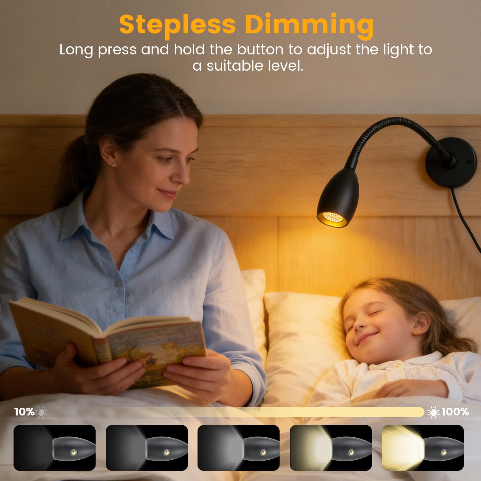 Leselampe 12V LED Dimmbar Bett Lampe, Flexible Wandmontage Schwanenhals Nachttisch DC 12-24V 3000/4000/6000K mit Dimmerschalter & USB-Ladegerät, 1PCS Boot Wohnwagen Van Yacht Bett Lampe