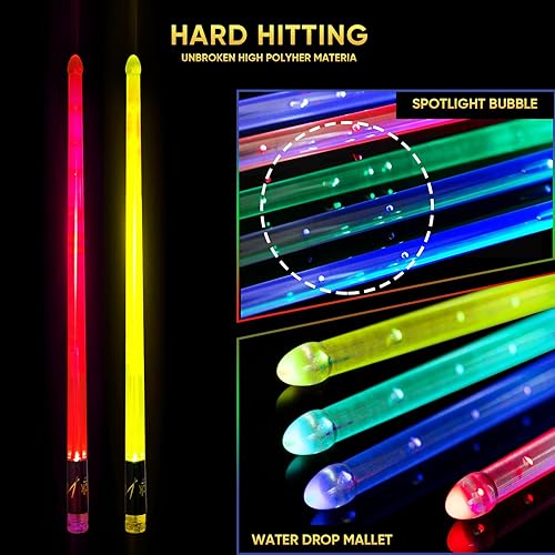 Miniatura 4 de Baquetas de batería recargables con 15 colores cambiantes LED personalizados para adultos y niños, accesorios de batería