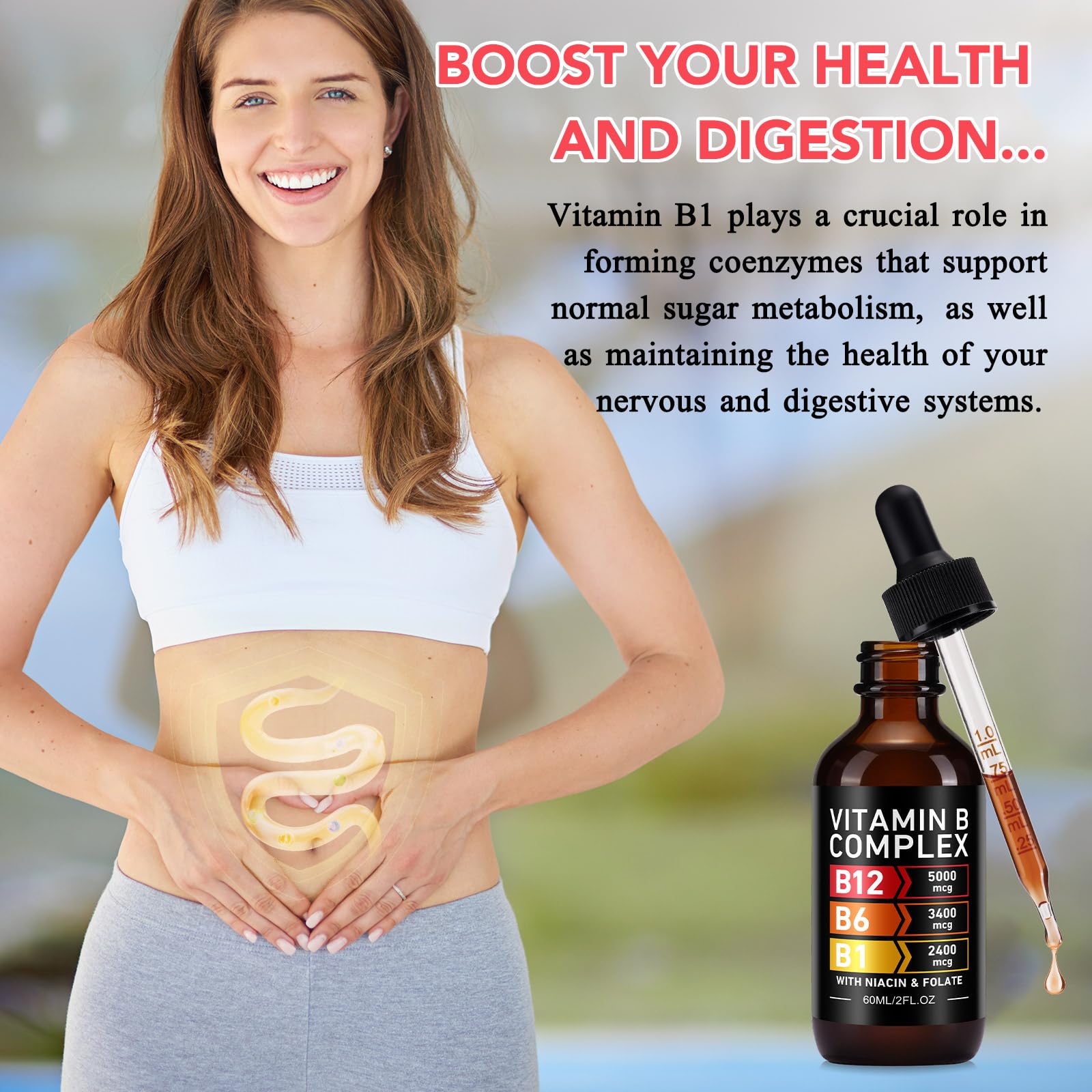 Vitamin B Complex Drops for Men & Women | Vitamin B12 Methylcobalamin, B6, B1, B9 for Metabolic Health Support | Immune Support, Gluten Free - 2 Month Supply 60ML — Amazon image 3