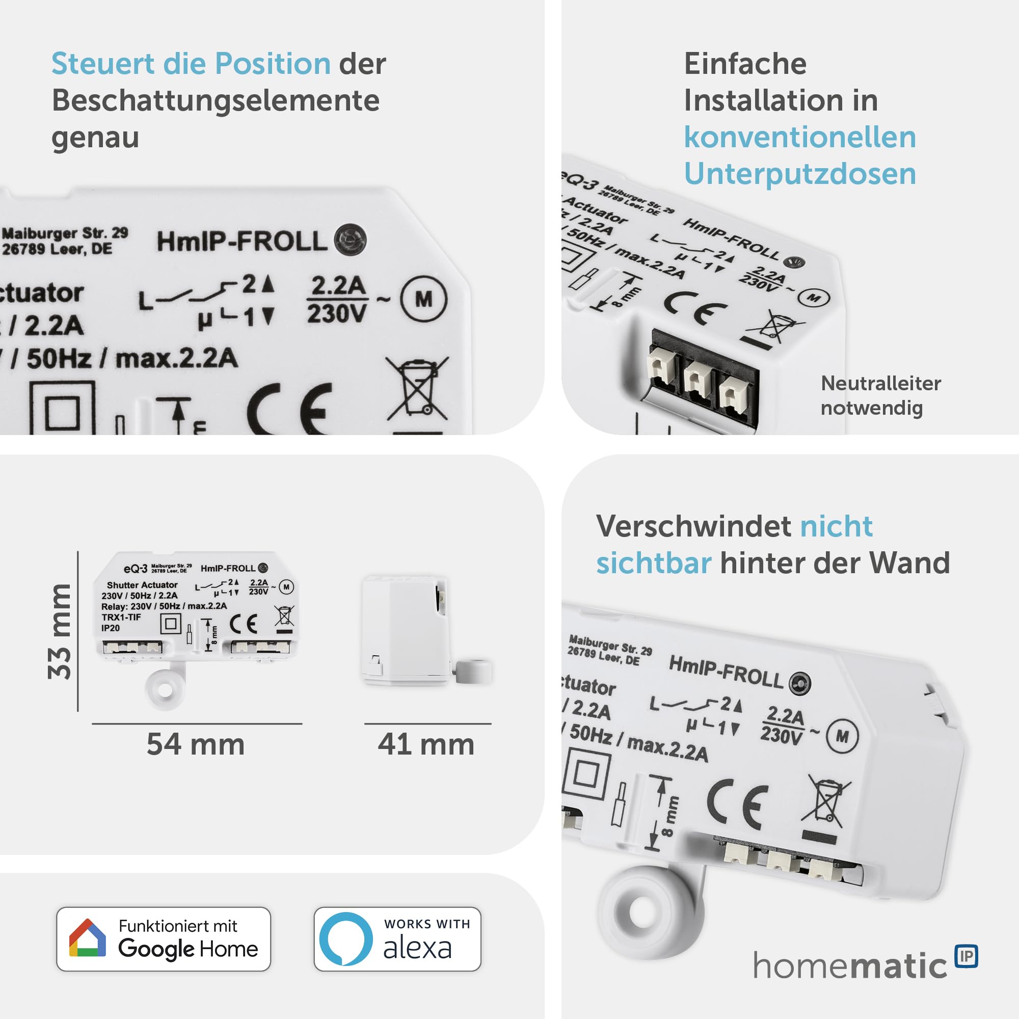 Homematic IP Access Point 2 + 5x Rollladenaktor – Unterputz, Smart Home, Digitale Steuerung für 5 Rollläden per App, Alexa & Google Assistant, elektrische Rolladen smart nachrüsten