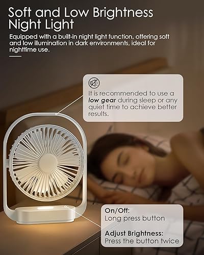 Miniatura 6 de AceMining Ventilador de escritorio, ventilador pequeño silencioso, ventilador USB con luz nocturna, ventilador de mesa, enchufe eléctrico,