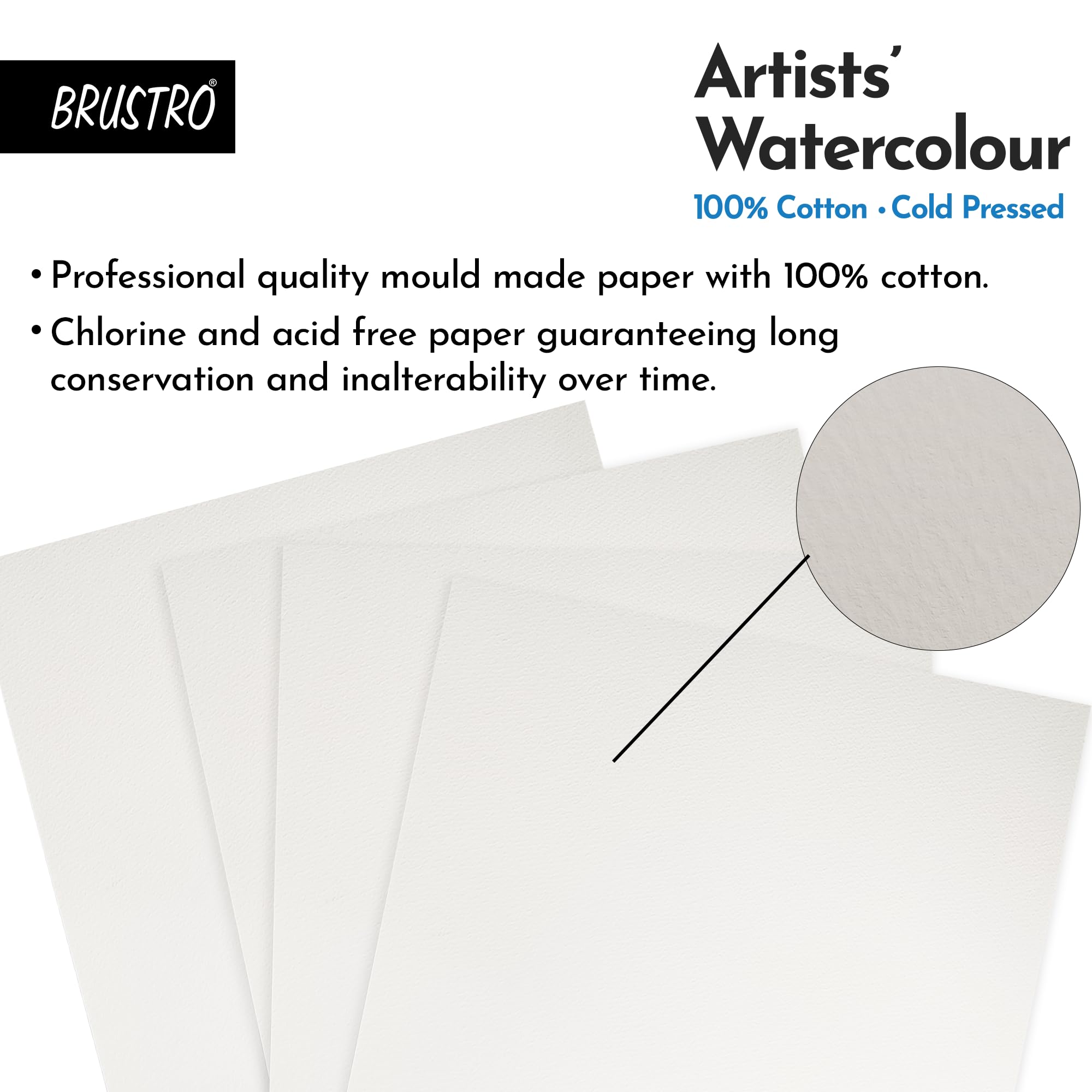 Brustro Künstler-Aquarellblock, 100 % Baumwolle, 300 g/m², kaltgepresst, 12 Blatt, Größe A5, ideal für professionelle Zeichnungen, Malen, trocken und nass, Kunststudenten