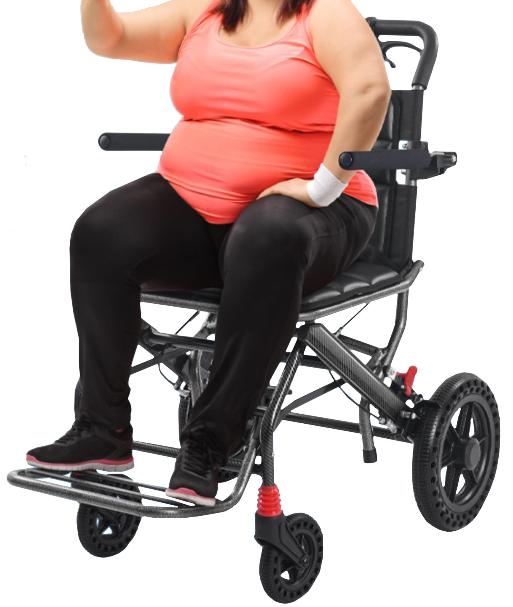 BOTOWI Silla de Ruedas Ligera de Transporte con Frenos de Mano Bloqueables, Ruedas Traseras de 12", con Asiento Ancho, Diseño Trolley, Silla de Ruedas de Aluminio para Adultos/Seniors