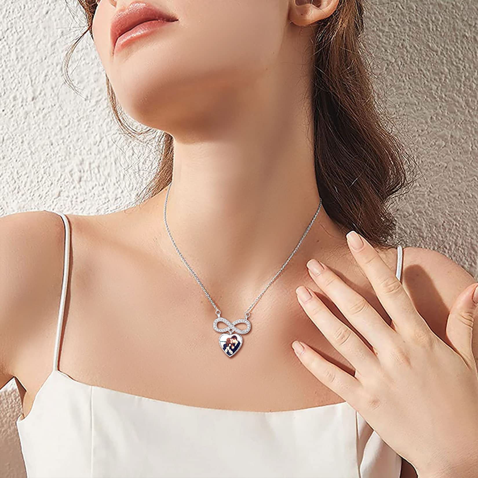Suplight Collana donna in sterling argento 925 con ciondolo infinito e pietra di nascita di 12 mesi collana con pietra cuore portafortuna/foto (con confezione regalo)