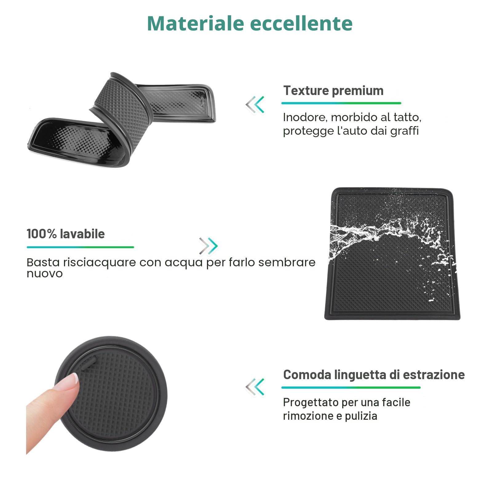 GAFAT Nuova Peugeot 208 e-208/ Peugeot 2008 e-2008 GT Line 2020-2024 2025 Tappetini Antiscivolo, Tappetini in Gomma per Portaoggetti Bracciolo, Portabicchieri, Scanalatura Porta (Nero)