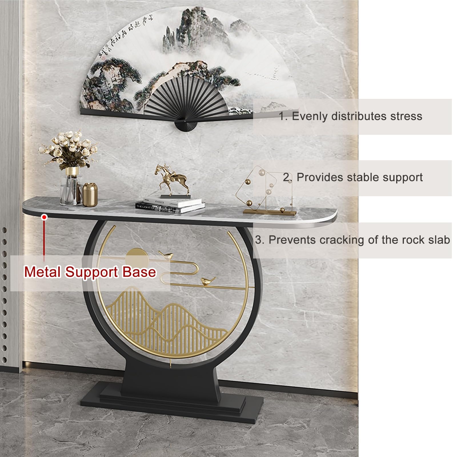 Consolle con Piano in Marmo, Tavolo Consolle Ingresso, Mobile in Stile Moderno, Adatto A Ingressi, Corridoi, Ingressi E Foyer(Gray2,130cm/51.1in)