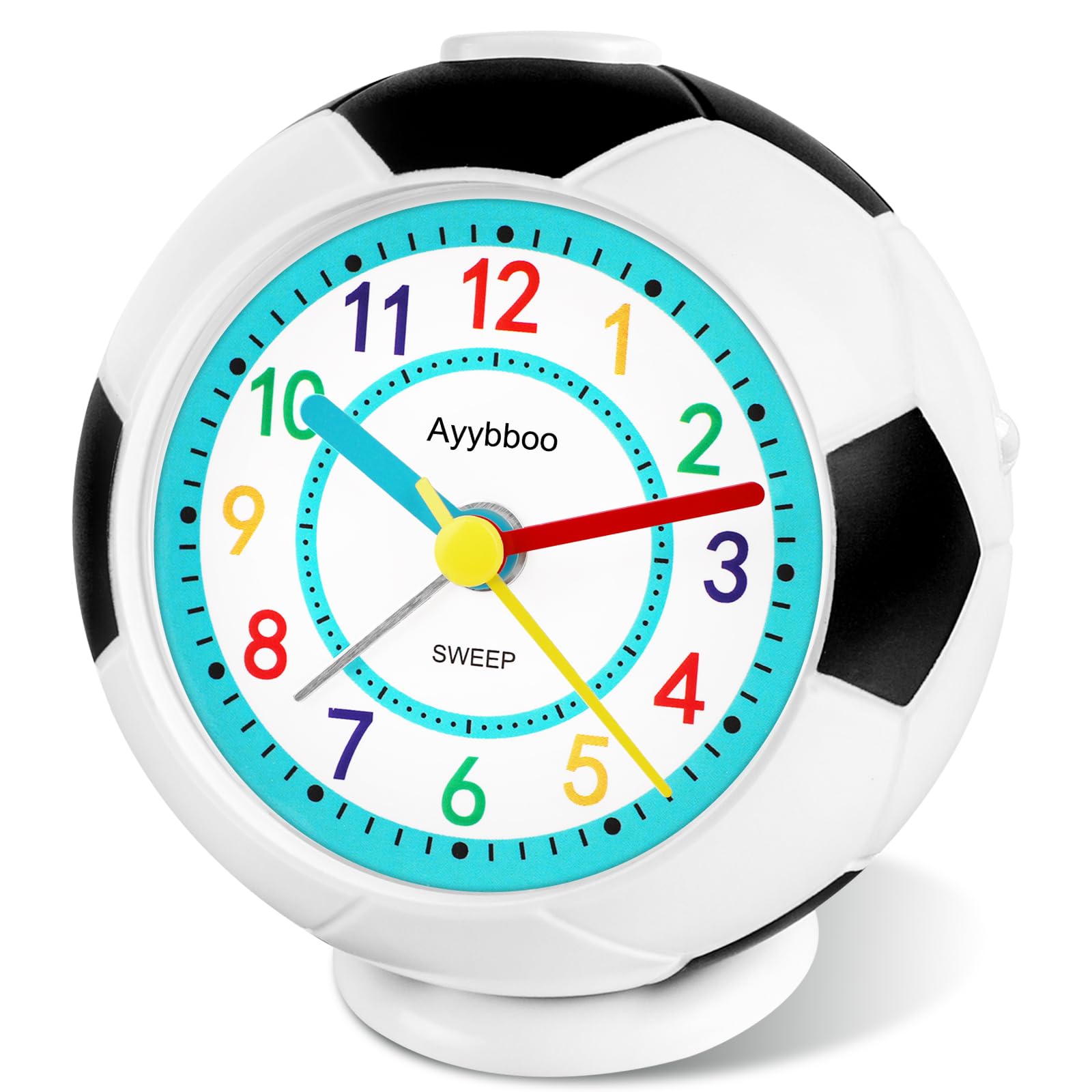 Ayybboo Kids Silent Alarm Clock,Children Football Bedside Analogue Clock with Night Light Snooze,Battery-Powered Non-Ticking Design for Boys Girls Beginners Learning Time