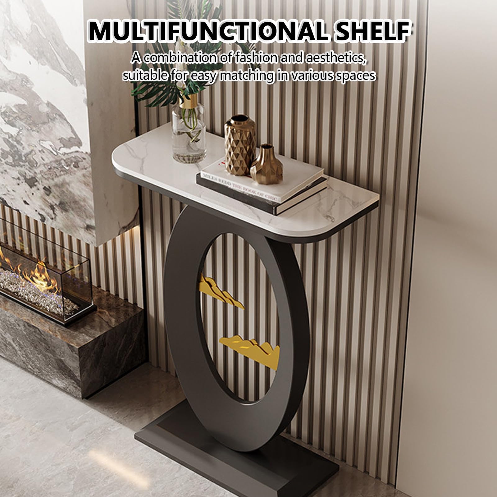 Moderno consolle ingresso, Pietra sinterizzata consolle dietro divano, Corridoio Decorativo tavolo ingresso, Soggiorno tavolo consolle, Supporto in acciaio al carbonio.(Off-white+White,60*30*75cm)