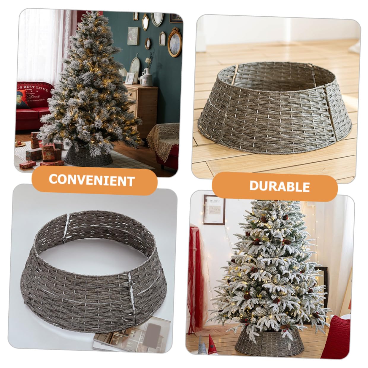 Collare per Albero di Natale Rustico in Rattan Intrecciato Gonna Decorativa per Albero di Natale Piccolo Grigio Decorazioni Natalizie per Interni ed Esterni