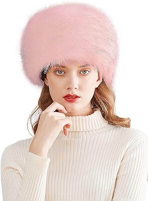 Lovful Winter Women Faux Fur Russian Cossack Style Hat Winter Wrap Hat,Pink