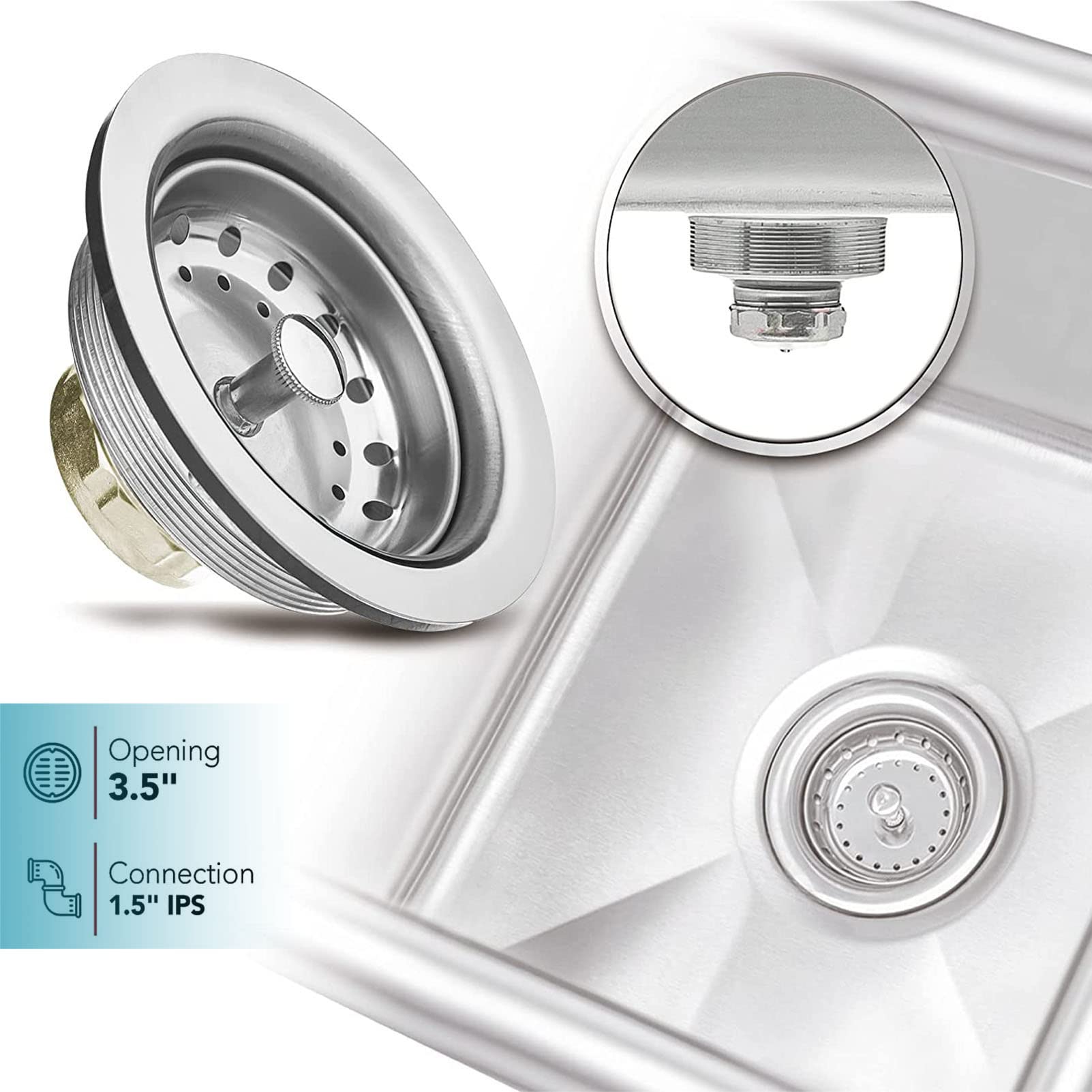 Fregadero de cocina de 50/60cm de un seno, fregadero de acero inoxidable con kit de desagüe (comedor, sótano, garaje, lavandería)