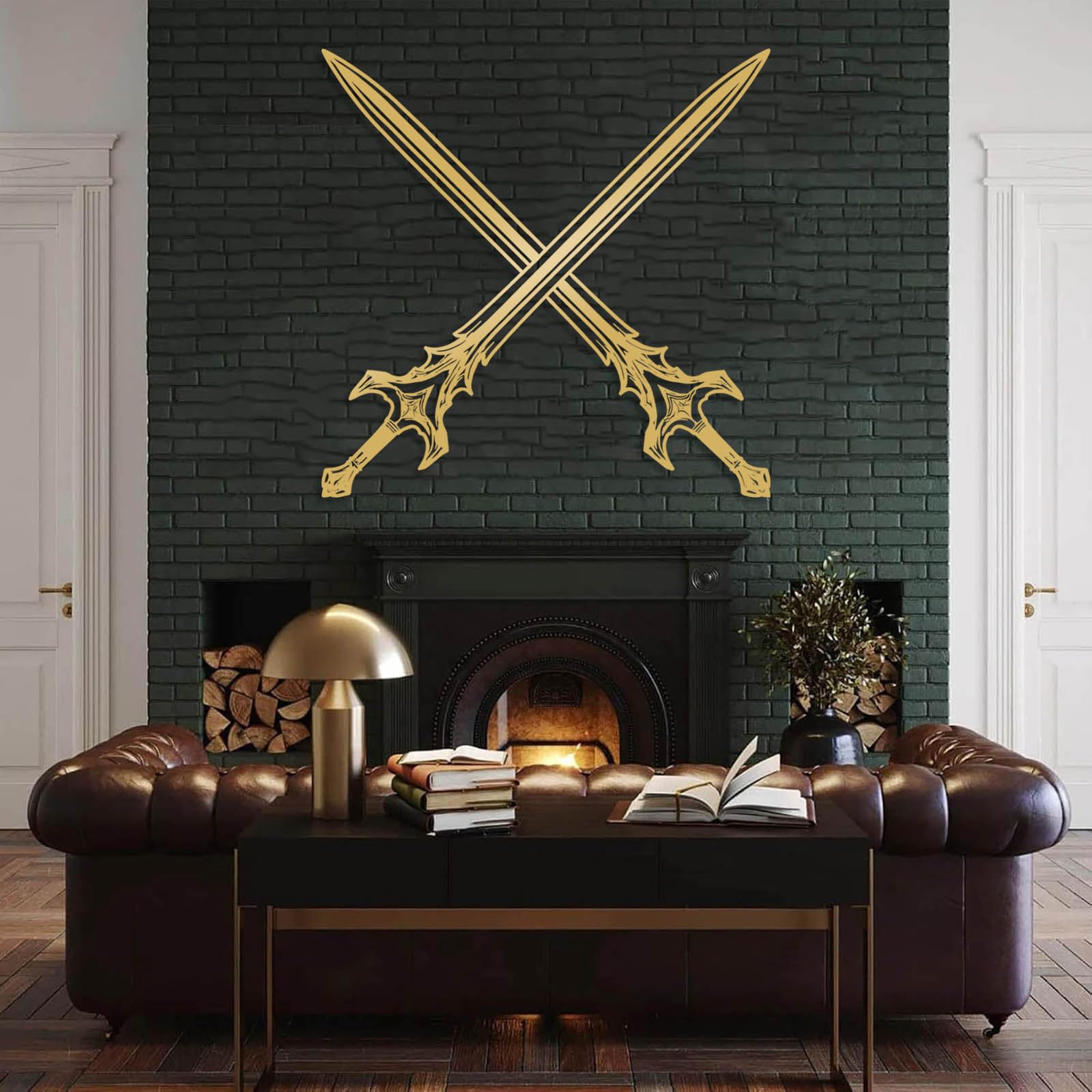 Decorazione murale in Metallo con Croce e Spada Nera, Armatura Medievale da Cavaliere in Metallo, Scultura Moderna con Croce e Spada per Soggiorno, corridoio e Scale (Oro 99 cm di Lunghezza
