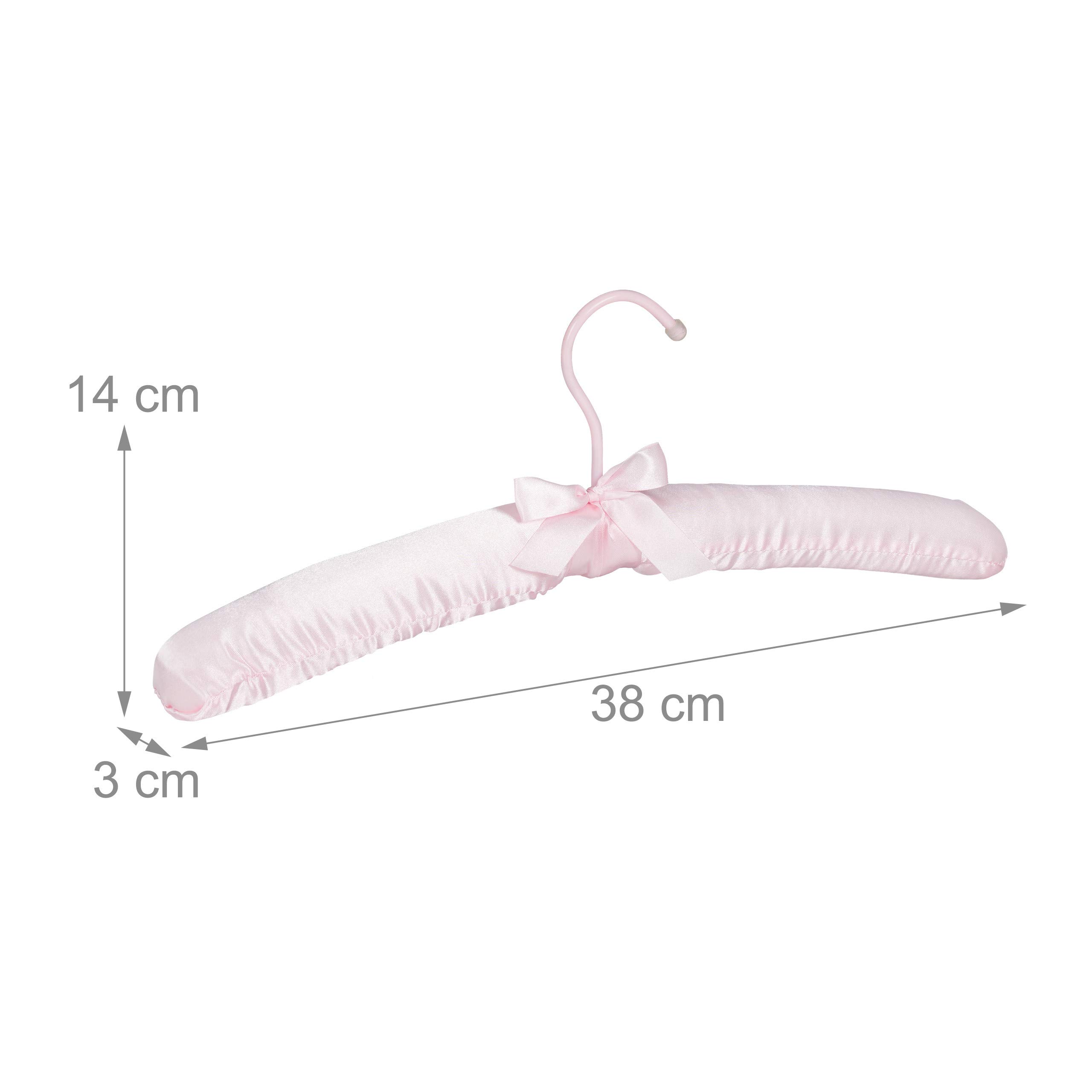 Relaxdays Grucce Appendiabiti in Raso in Set da 10, Imbottite, Gancio Girevole a 360°, Fiocco Decorativo, 38 cm, Rosa