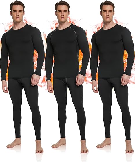OYGSieg 3 or 2 Set Men's Thermal Underwear Long Johns with Fleece Lined, Thermals for Men Base Layer Cold Weather Top Bottom