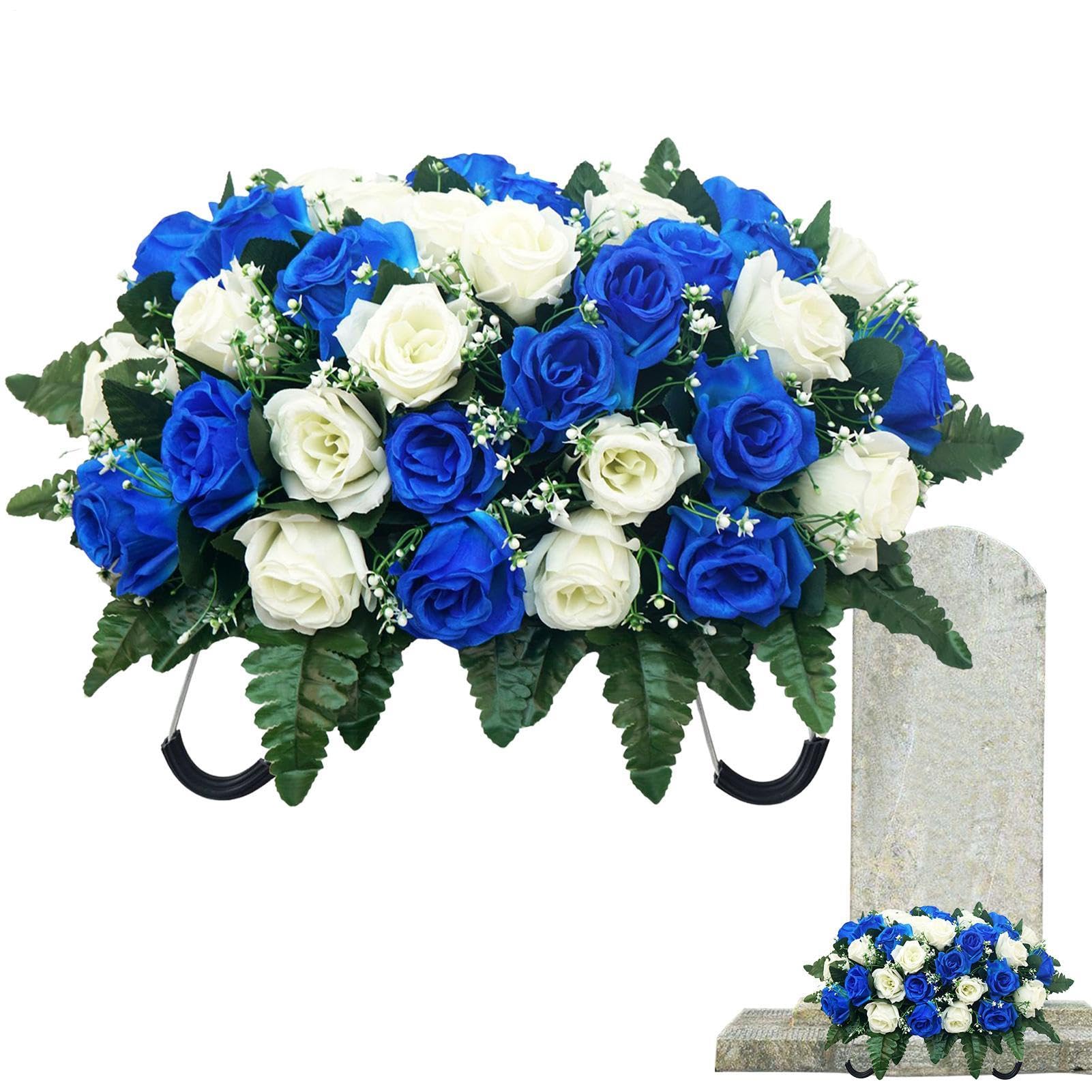 Grave Flower Saddle - UV-Resistant Artificial Rose Outdoor Grave Decor - Tombstone Saddle Flower Arrangements - for Mother's Day Father's Day Outdoor Display image 4