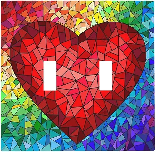 Pintura colorida, patrón de corazón abstracto, doble palanca, cubierta de interruptor de luz artística, placa de pared de 2 cuadrillas, cubierta de