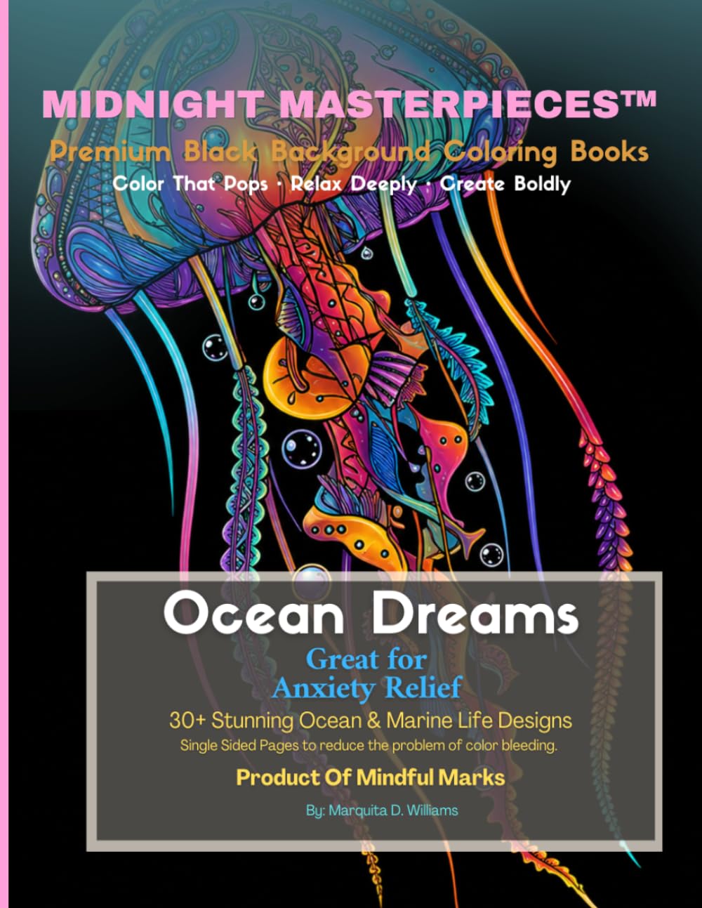 midnight masterpieces™ Ocean Dreams: A Premium Black Background Coloring Book Featuring Stunning Marine Life (Midnight Masterpieces™ Series)