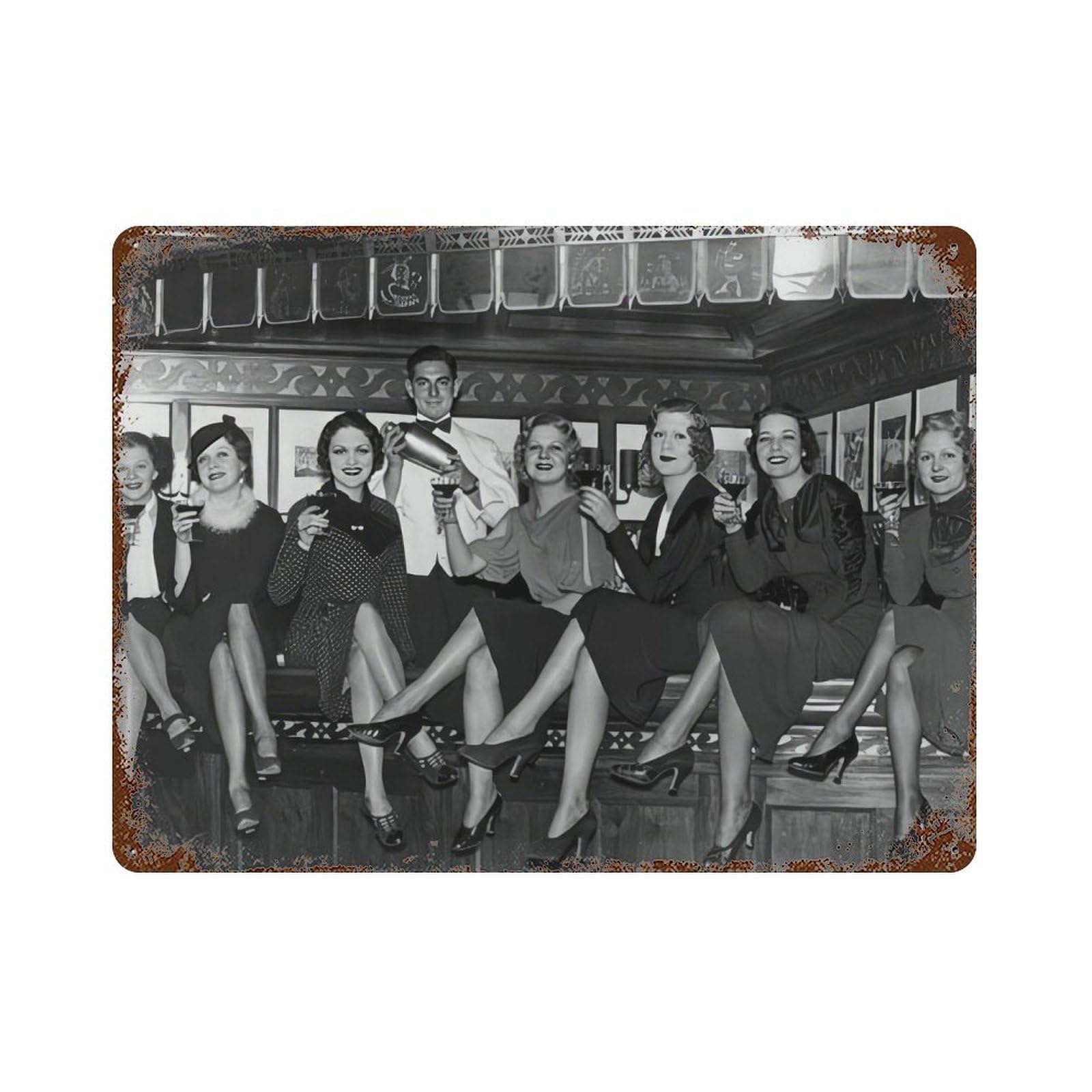 xiaoxiaoshen Vintage Ladies Drinking Cocktails Retro Bar C Decor Wall Decor Art Metal Tin Poster Modern Home Decor Art Home Bar Shop Decorations Vintage Sign 30x40cm