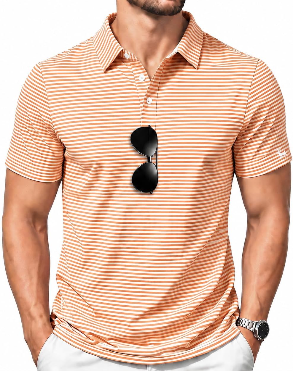 ZITY Men Golf Polo Shirts Short Sleeve Striped UPF 50+ Moisture Wicking Casual Collared Print T-Shirt for Men