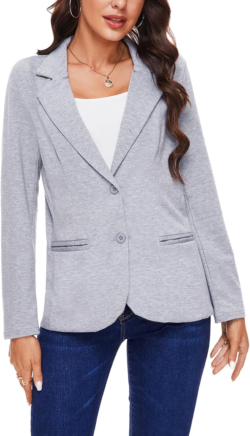 MINTLIMIT Womens Casual Long Sleeve Button Front Blazer Office Work Button Jackets with Pocket (Grey Blue, Size L) - Image 2
