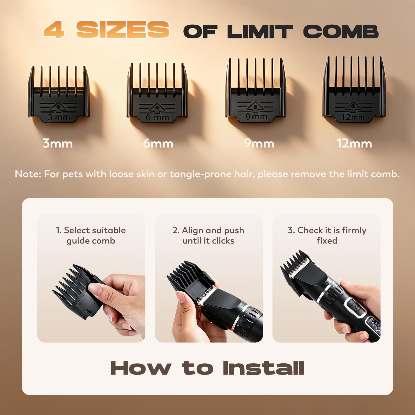 CGOLDENWALL Cortapelo Perros Inalambrico, 3 Velocidades, Perros Gatos | Cuchillas Titanio Ceramica, 210min Autonomia, 4 Peines, Carga USB, Plateado