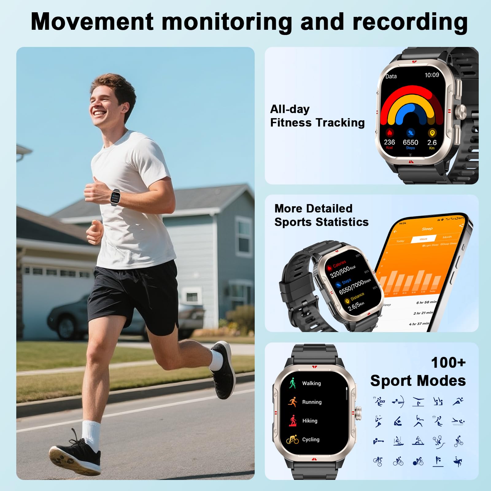 GPS Smartwatch Uomo Donna, 2.06" HD Orologio Smartwatch con Chiamate Bluetooth, Cardiofrequenzimetroi/Sonno/SpO2/Contapass, 100+ Sportive Smart Watch, IP68 Impermeabil Fitness Tracker per iOS Android