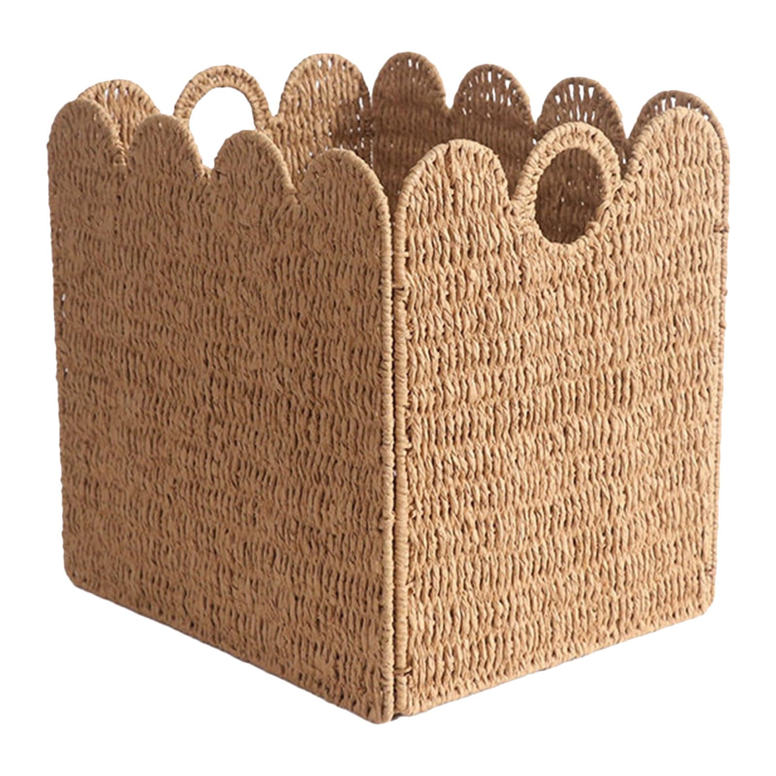 Toyvian Boho Styl Składany Kosz Do Przechowywania z Falbanką Ręcznie Pleciony Organizer z Papierowej Liny z Uchwytami Do Biura Pokoju Dziecięcego i Szafy