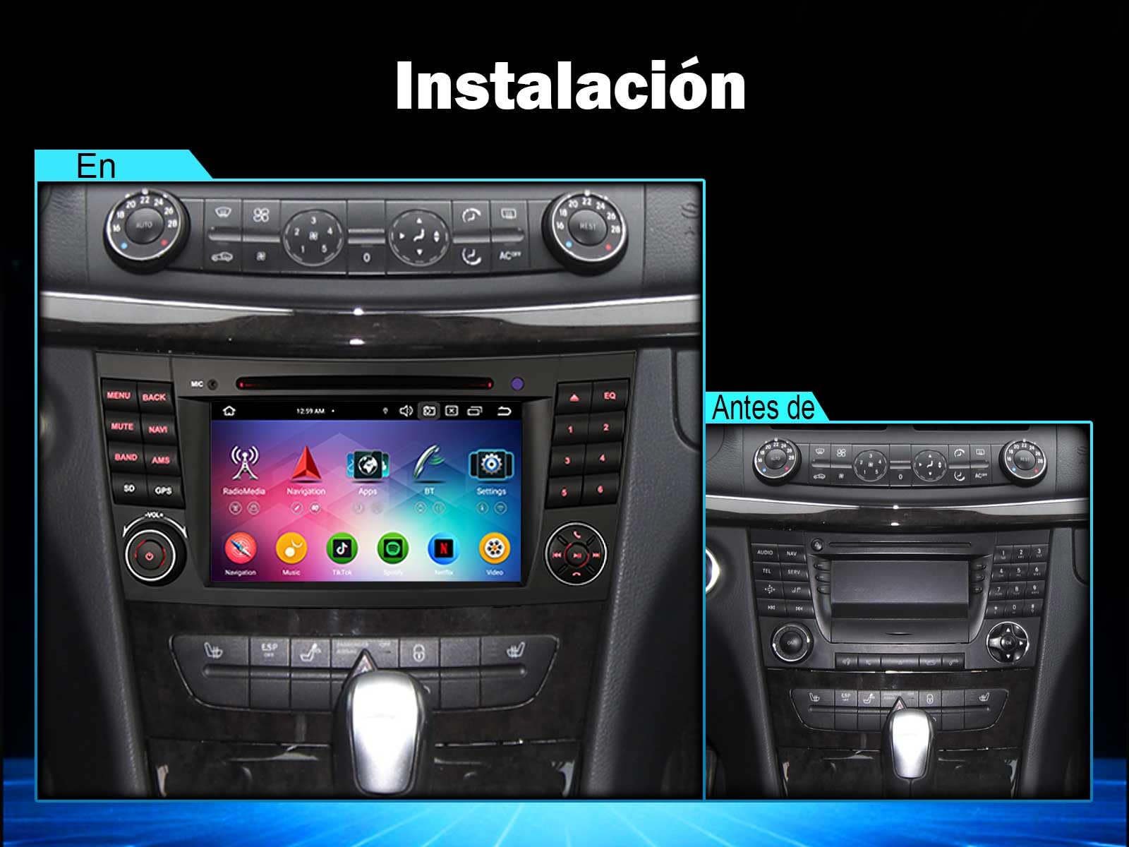 Erisin 7 Pulgadas Android 16 Radio Coche Pantalla para Mercedes Benz Clase E W211 CLS W219 GPS Navegación Bluetooth CarPlay Android Auto WiFi 4G DSP Dab+ CD Player Canbus 8 Núcleos 4GB RAM+64GB ROM