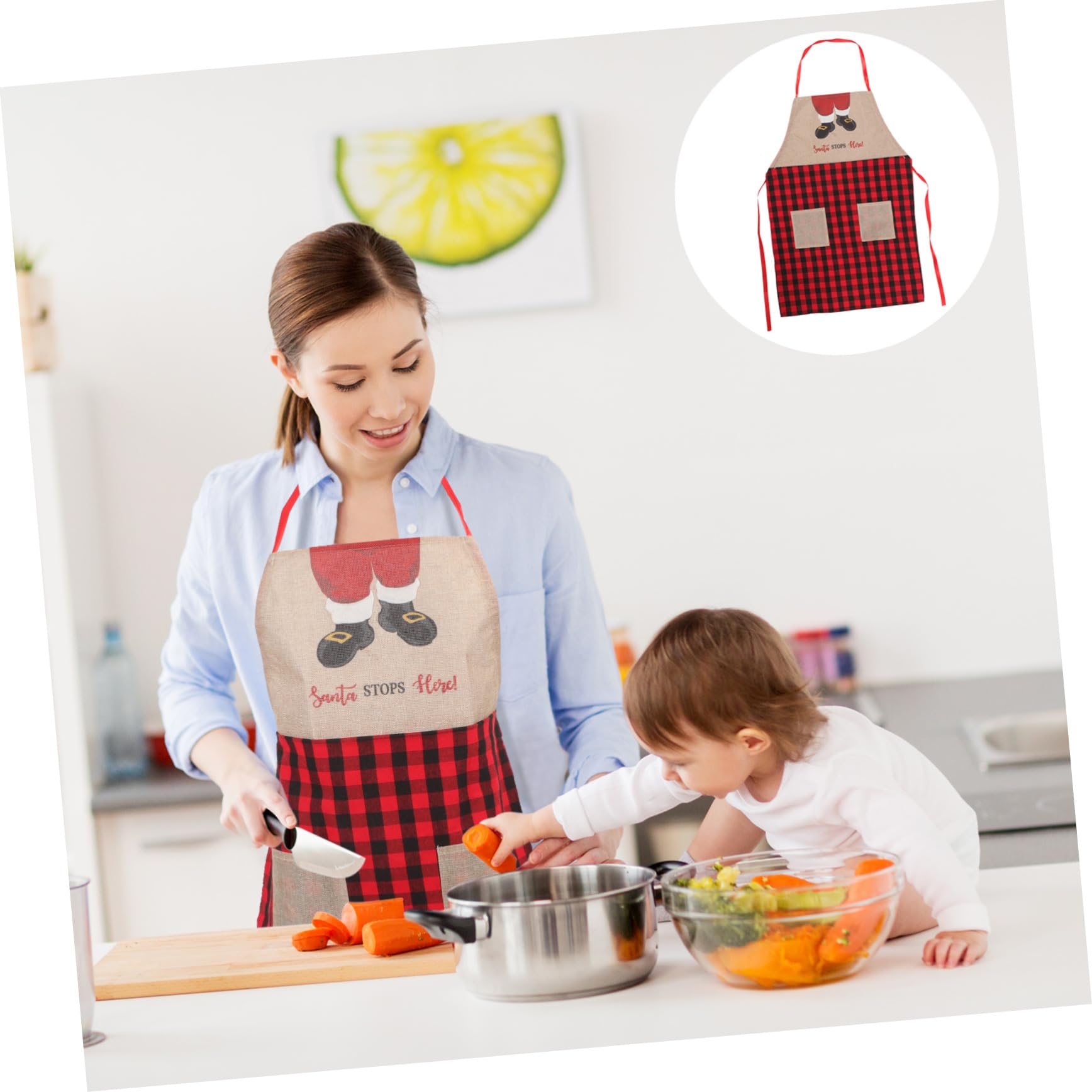 TOPBATHY 3piezas Delantal De Cocina Floral Delantal De Navidad De Rojo Para y Cocina