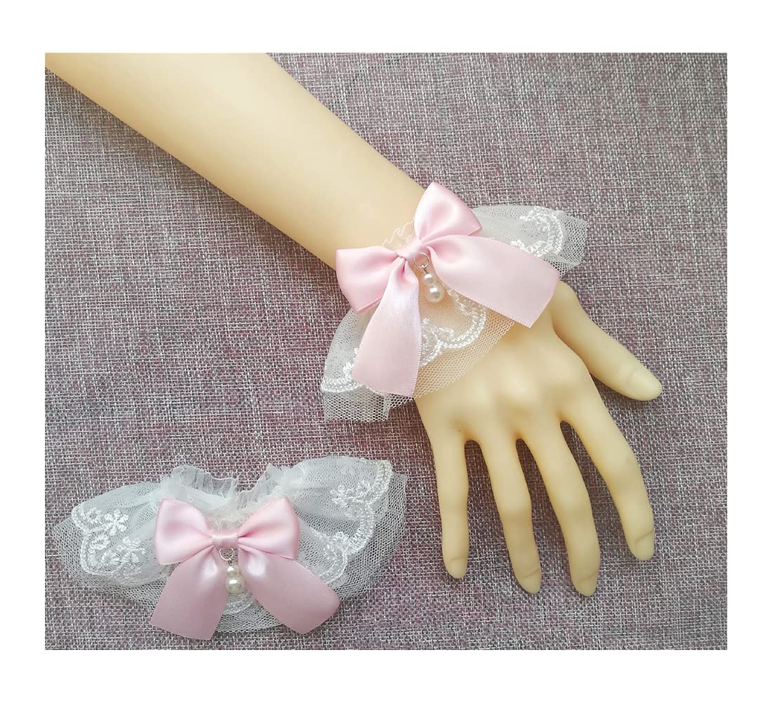 Womens Lolita Lace Cuffs - Pink