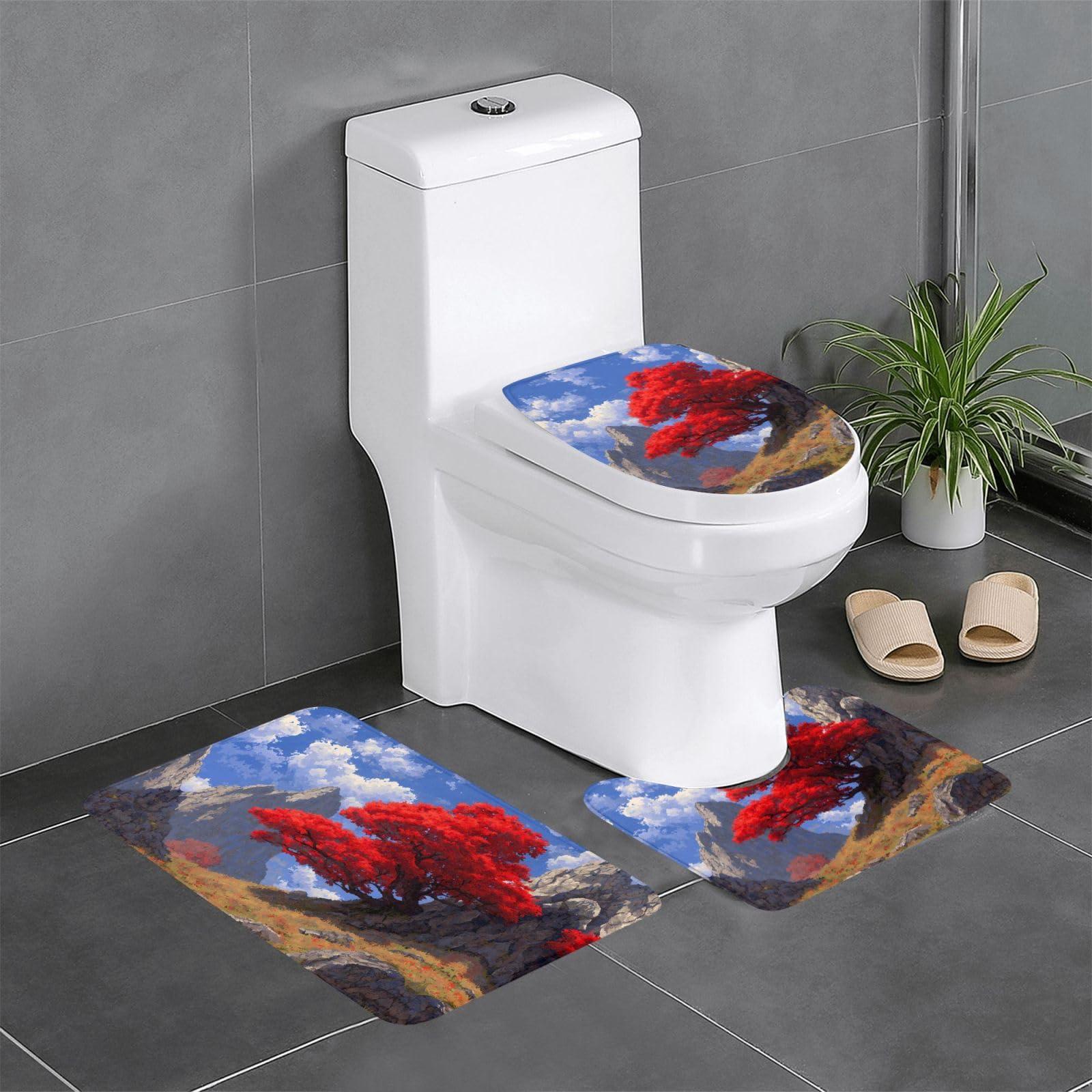 Tapis de salle de bain antidérapants lot de 3 absorbants motif érable rouge WHJSSF
