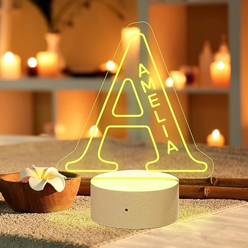 VEELU Luz nocturna personalizada con nombre, lámpara de letras 3D personalizadas, luces de neón, lámpara de escritorio de 7 colores, regalo