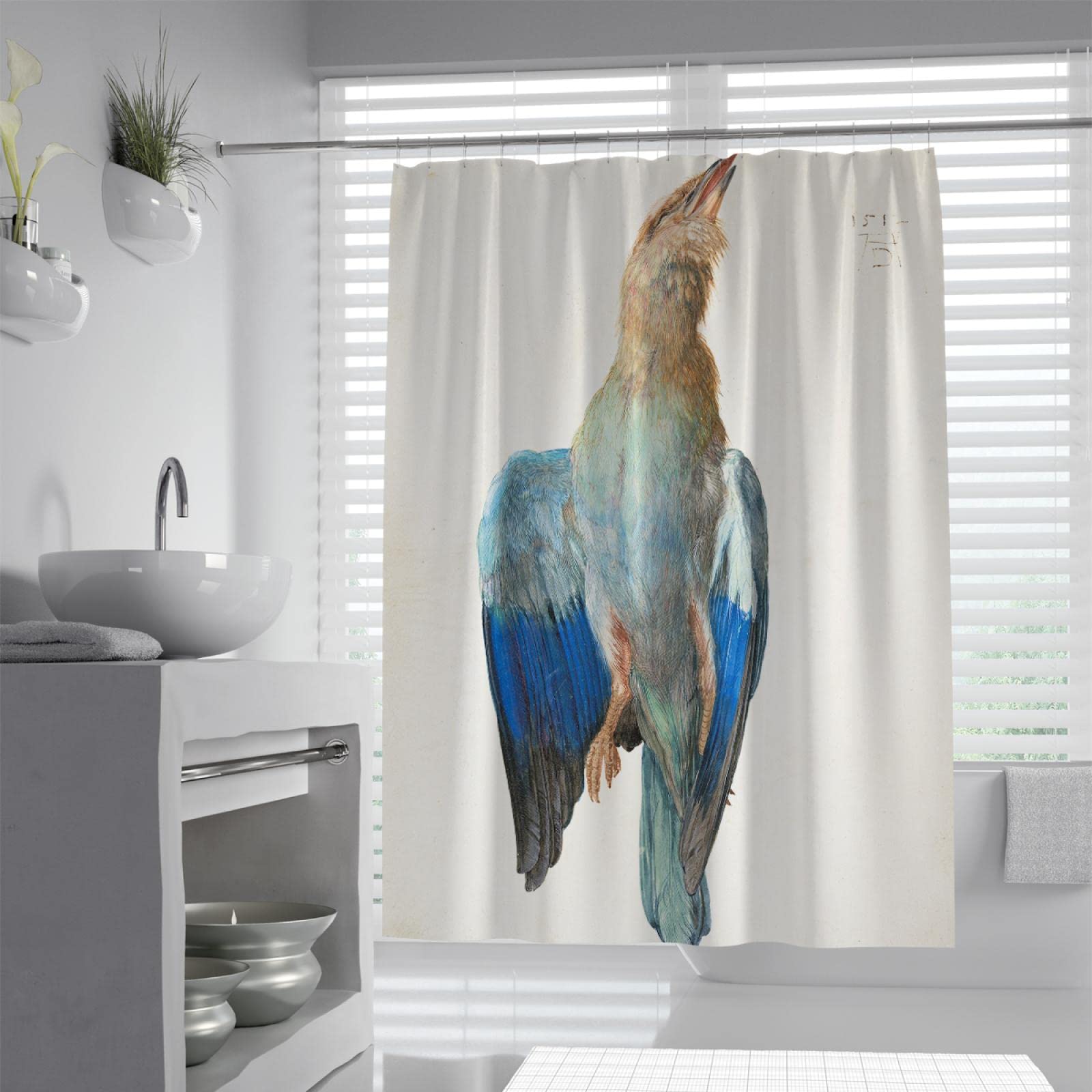 Cortinas de Ducha de Animales Antiguo Blue Bird Rustic Farmhouse Bathroom Decor Heavy Duty Fabric Cortinas de Ducha Set con 12 Ganchos 244x200cm