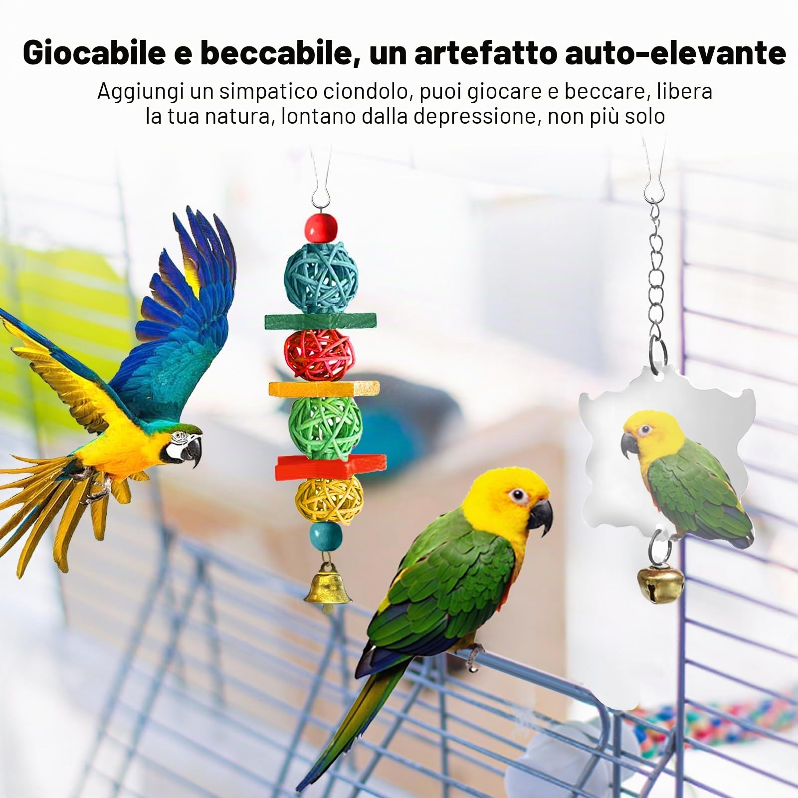 Giochi per Uccelli Pappagalli, Giochi per Pappagalli, Altalene Giocattoli per Uccelli, Giocattolo da Masticare, Altalena Arrampicata In Piedi, per Cockatiels, Pappagallini, Inseparabili