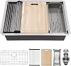 27" Undermount Kitchen Sink -GhomeG 27 inch Undermount Single Bowl 18 Gauge Stainless Steel Ledge Workstation Sink and Accessories