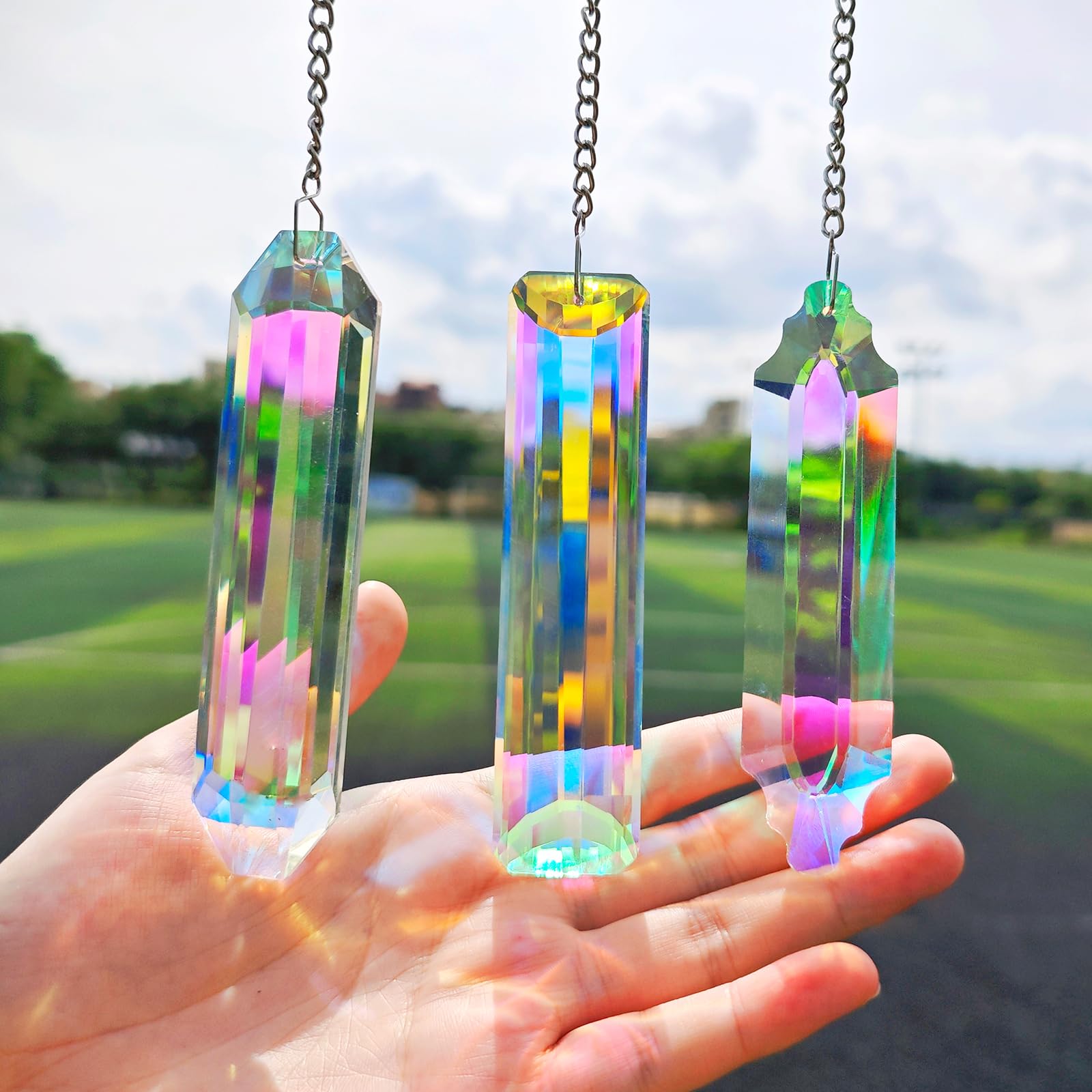 3PCS 5" Large Crystal Sun Catcher Prism, BAINESS Hanging Suncatchers with Glass Crystals Prisms, Rainbow Maker for Windows, Room, Garden Fantasy Aesthetic Home Decor(SJ01)