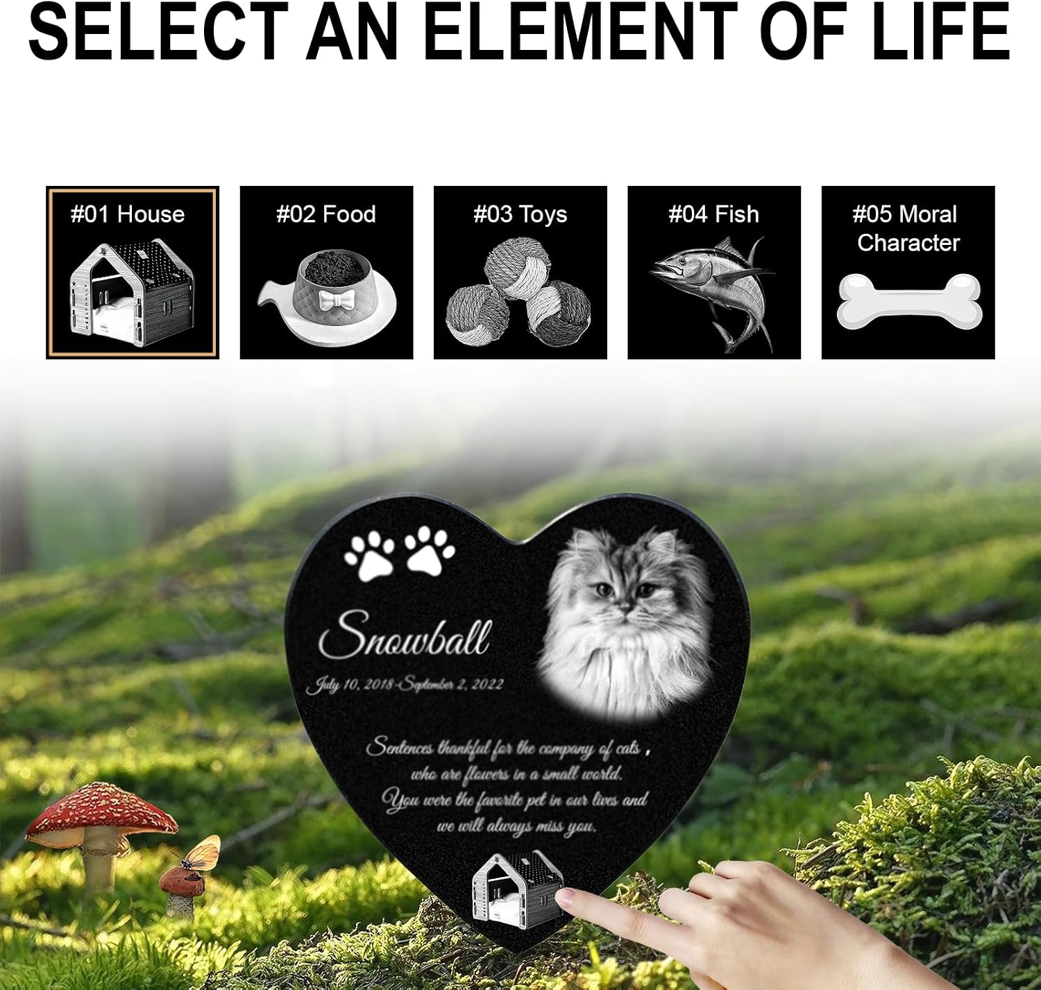 ADFSTONE Cat Memorial Stones, Pet Headstone for Loss Gifts, Animal Grave Markers - Sympathetic Dog Gift, Granite Pet Burial Markers, Personalized Pet Gravestone, Garden Stones for Bereavement, Heart