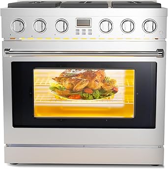 36" Gas Range Oven With 6 Sealed Gas Burner & 6.0 Cu. Ft & 106500BTU, Freestanding & Slide-In Full Gas Range Stove With Heavy Duty Grates, Stainless Steel Dual Fuel Range for Home and Commercial