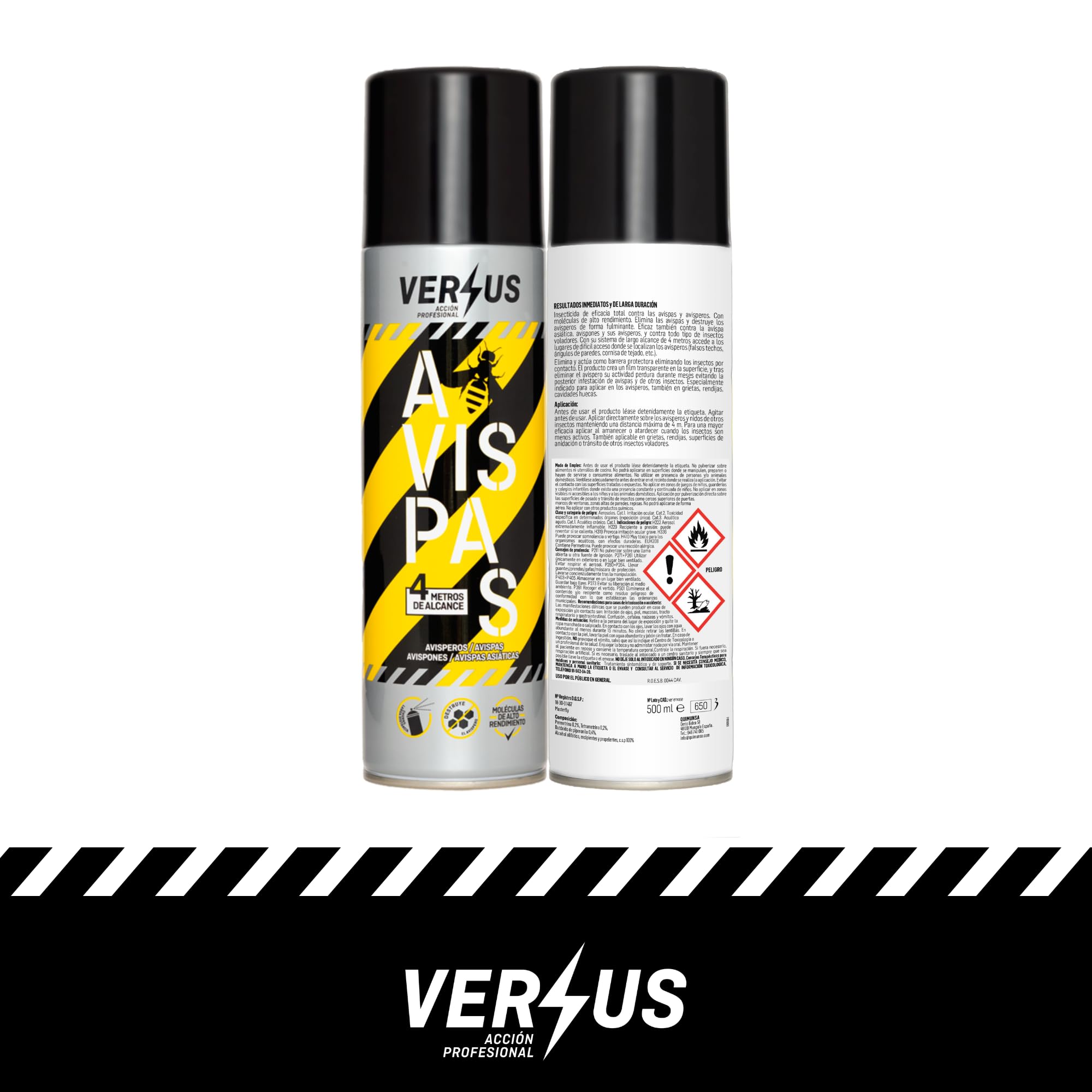 VERSUS AVISPAS - Insecticida Avispas, Avispones y Avisperos - Eficaz contra Avispa Asiática - Largo Alcance 4 Metros - Eficacia Inmediata y a Distancia - Destruye el Nido y Evita Nuevas Reproducciones