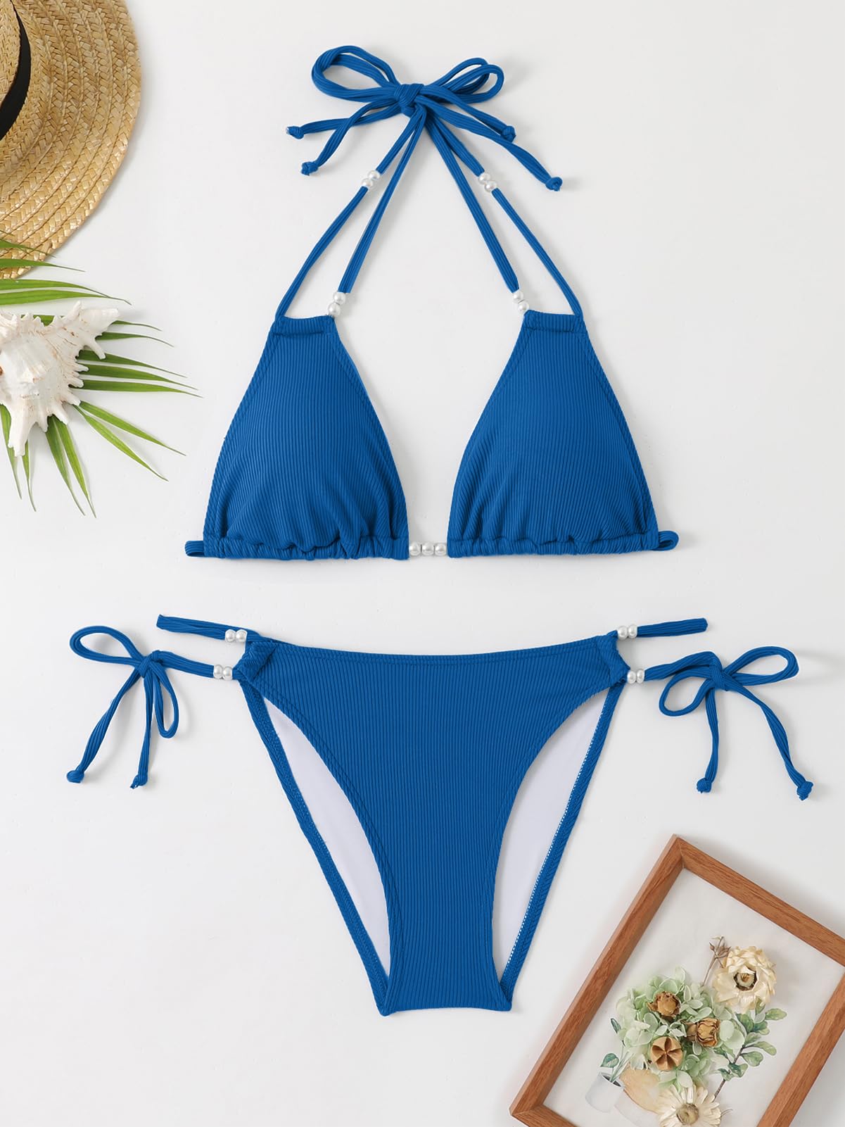 JFAN Costume da Bagno Donna Due Pezzi Sexy Halter Triangolo Bikini Donna Mare Curvy Brasiliana Imbottito Bikini Top e Vita Bassa Costume Perizoma Tie Laterale
