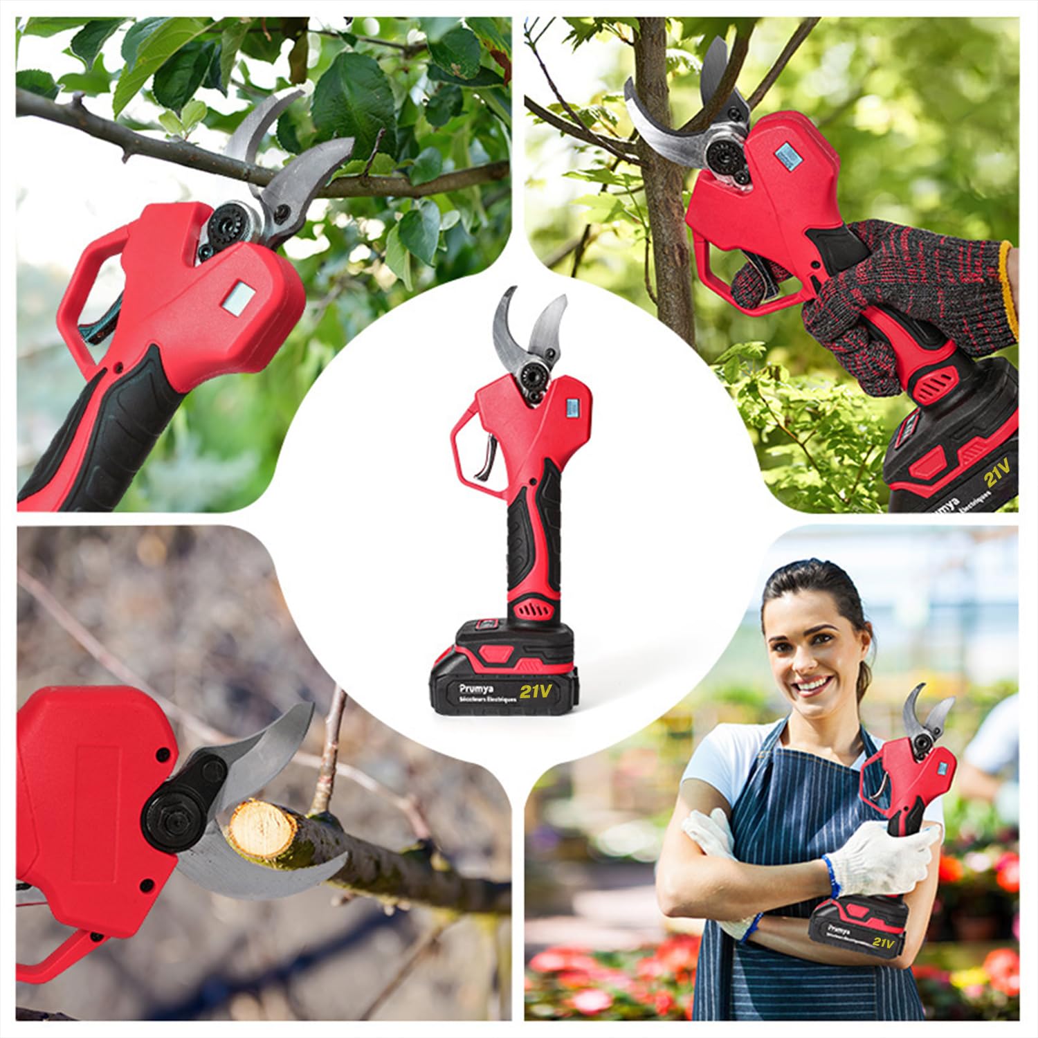 Podadora eléctrica inalámbrica de 50 mm con pantalla LCD | 2 x 1,5 Ah baterías, podadora de batería ligera de 2,9 kg,Potente corte para árboles, jardín