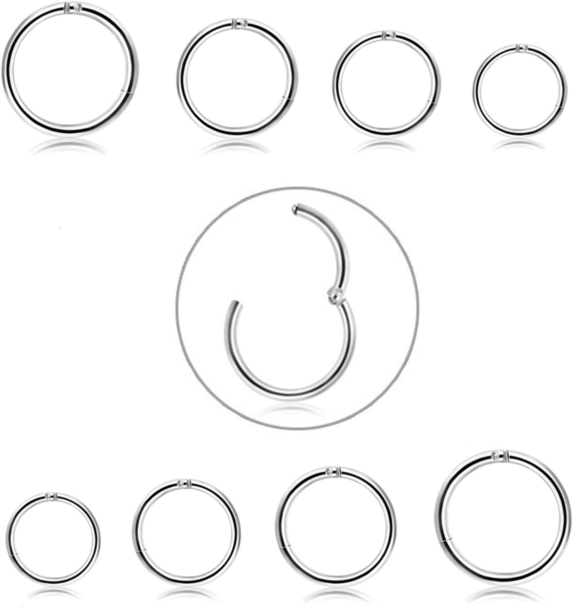 JeryWe3/6/8 Pieces Nose Ring Hoop 316L Surgical Steel Septum Clicker Nose Piercing Cartilage Daith Conch Tragus Helix Earring Ear Nostril Body Piercing Set Segment Ring Lip Ring 16/18/20g 6-12 mm